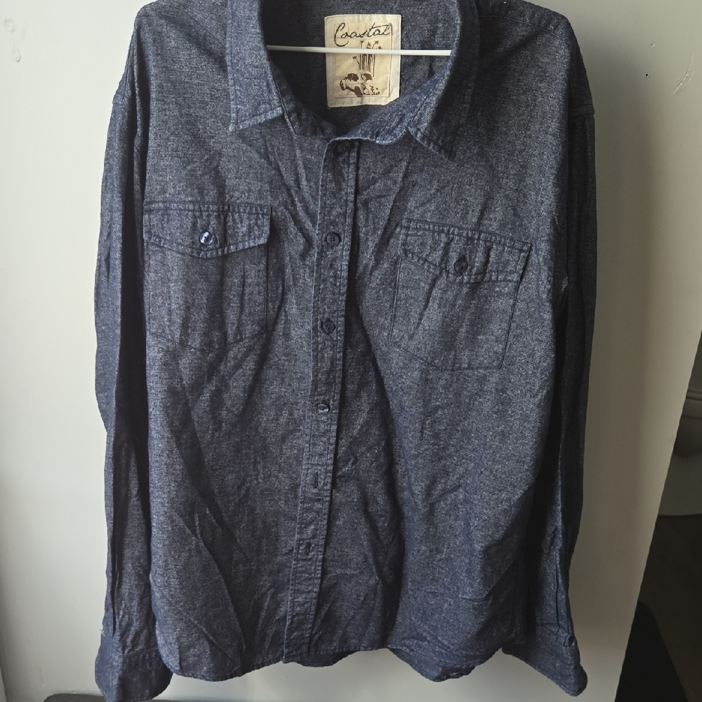 Coastal Blue Casual Button Down Shirt Blue